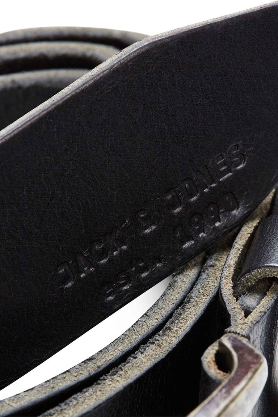 Ceinture noire en cuir by ACCESSORIES BY JACK & JONES avec logo en relief.