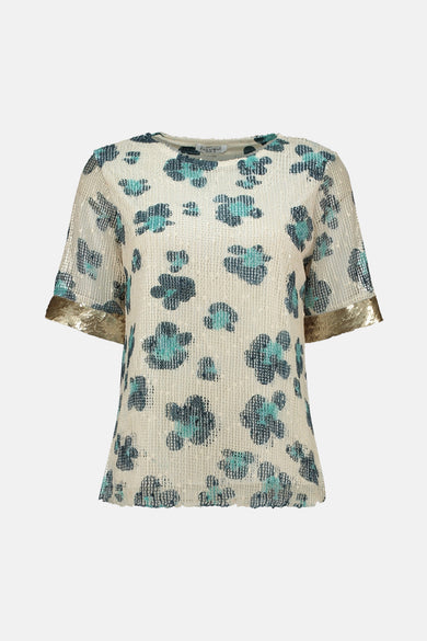 Multikleurig T-shirt met korte mouwen van Zabaione met bloemenprint en gouden afwerking aan de mouwen.