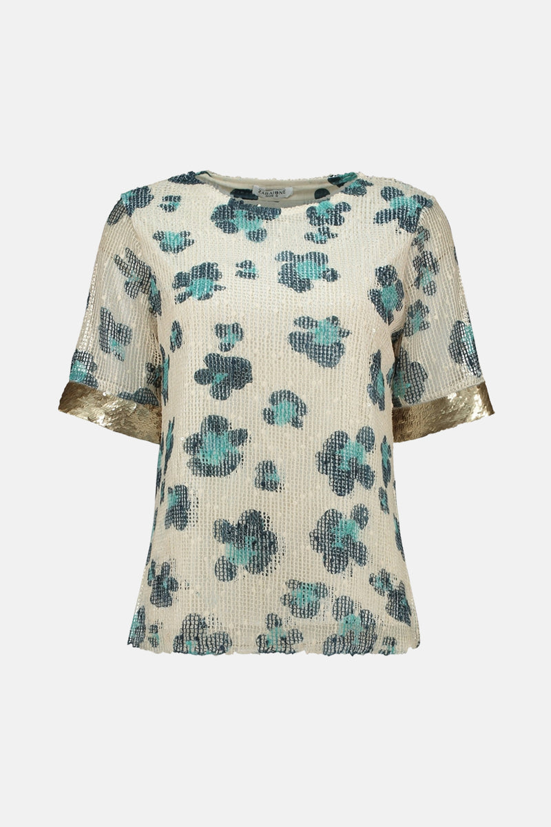 Multikleurig T-shirt met korte mouwen van Zabaione met bloemenprint en gouden afwerking aan de mouwen.