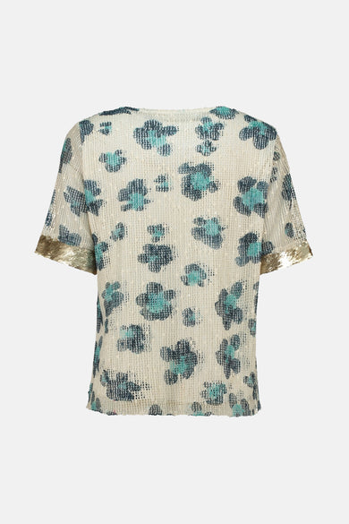 Multikleurig T-shirt met korte mouwen van Zabaione, met bloemenpatroon en gouden afwerkingen aan de mouwen.