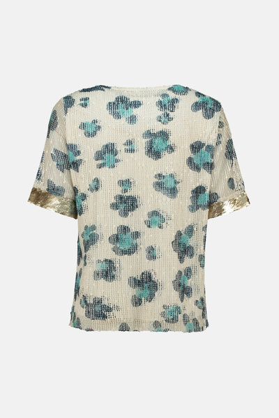 Multikleurig T-shirt met korte mouwen van Zabaione, met bloemenpatroon en gouden afwerkingen aan de mouwen.