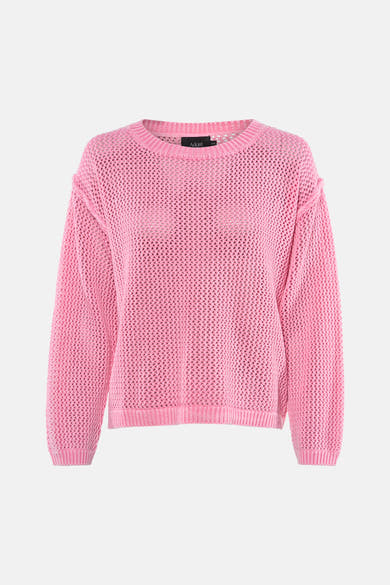 Pull rose à col rond par ADORE, en maille ajourée texturée, coupe décontractée.
