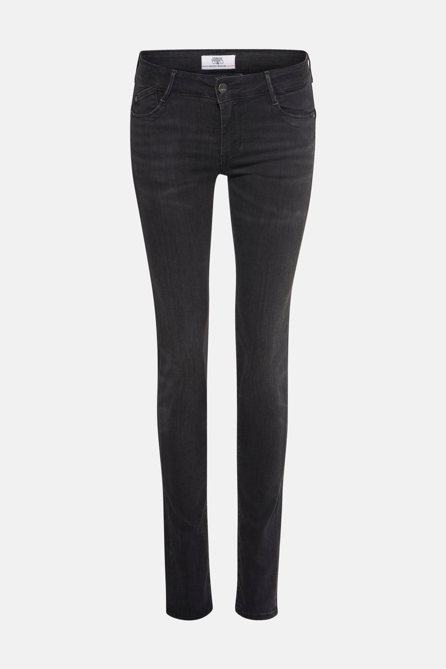 Jean slim noir en denim by Le Temps des Cerises, coupe ajustée et délavée.