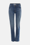 Rechte spijkerbroek in middinblauw denim van Le Temps des Cerises, met achterzak en contrasterende stiksels.