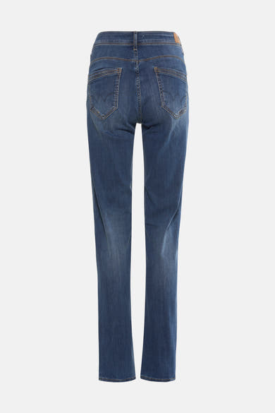 Rechte spijkerbroek in middinblauw denim van Le Temps des Cerises, met decoratieve achterzakken.