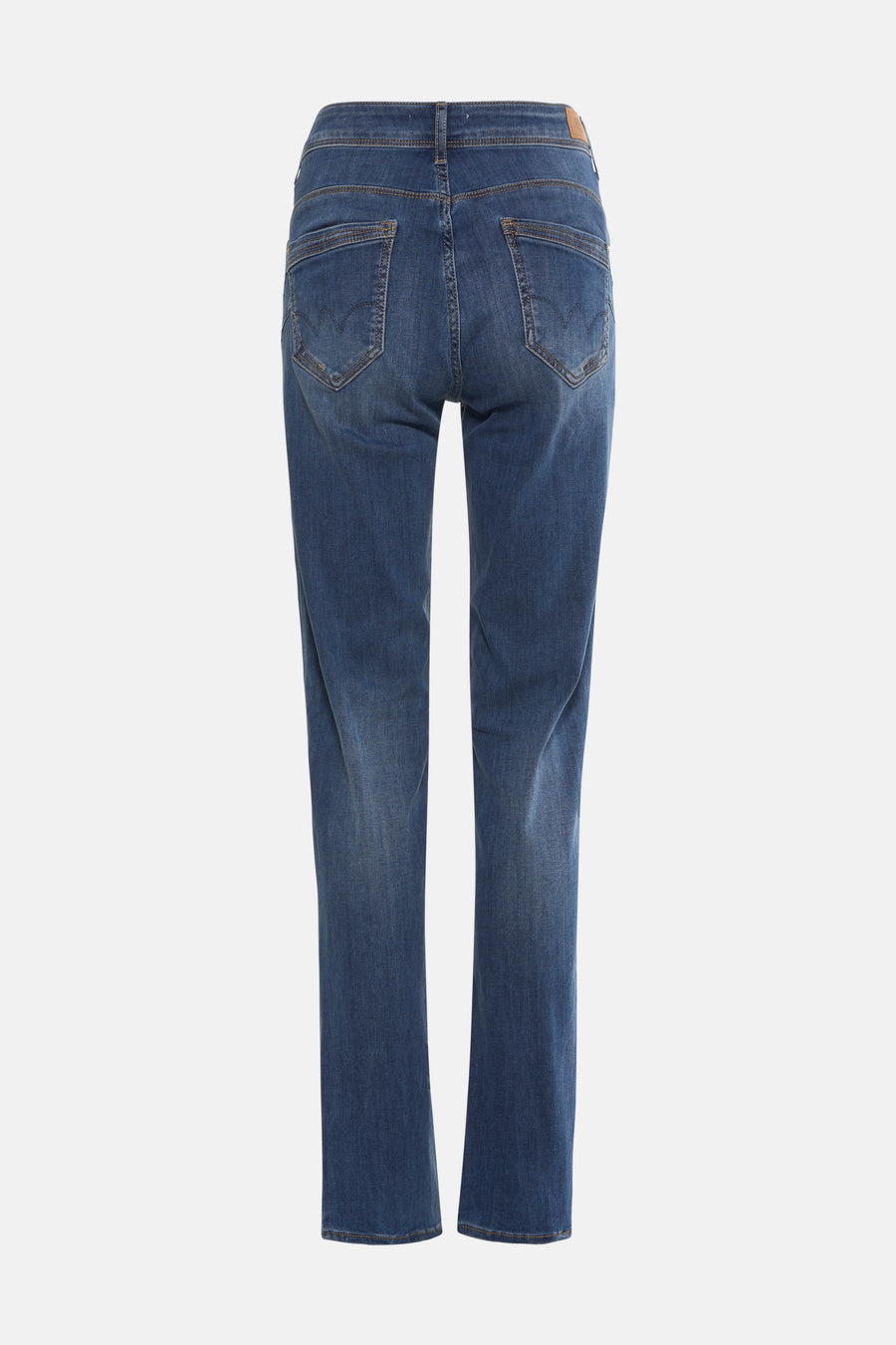 Rechte spijkerbroek in middinblauw denim van Le Temps des Cerises, met decoratieve achterzakken.