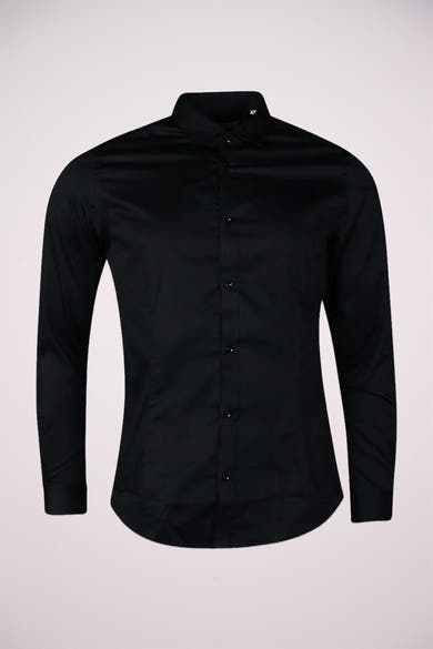Zwart overhemd met lange mouwen van PREMIUM by JACK & JONES, slim fit, van gladde stof.