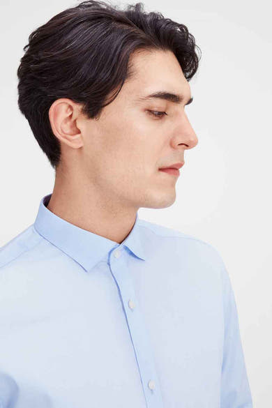 Blauw overhemd met lange mouwen van PREMIUM by JACK & JONES, met klassieke kraag en slim fit.