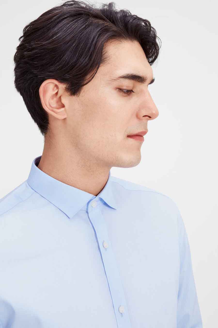 Blauw overhemd met lange mouwen van PREMIUM by JACK & JONES, met klassieke kraag en slim fit.