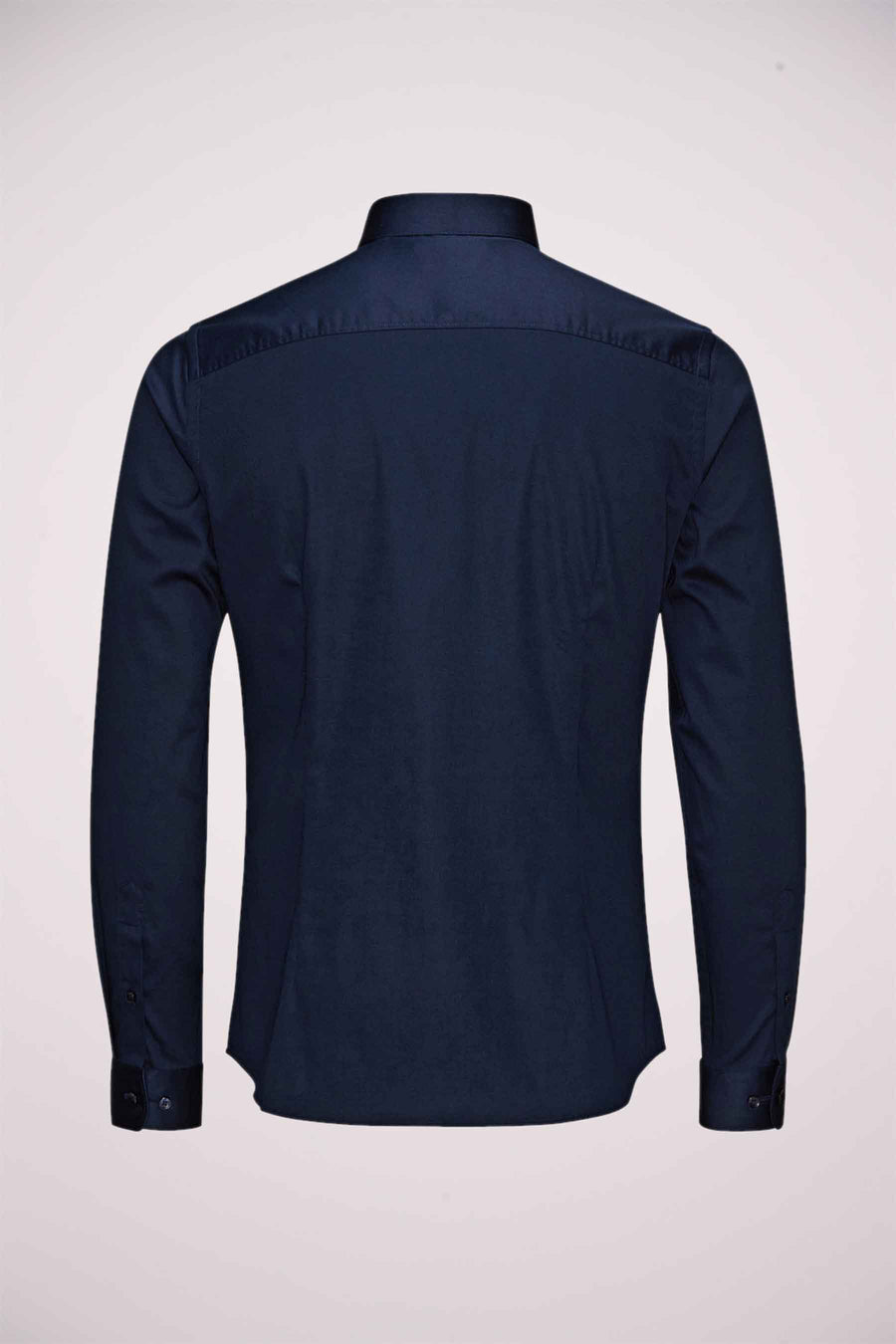 Chemise à manches longues bleue de PREMIUM by JACK & JONES, vue de dos avec col et poignets boutonnés.