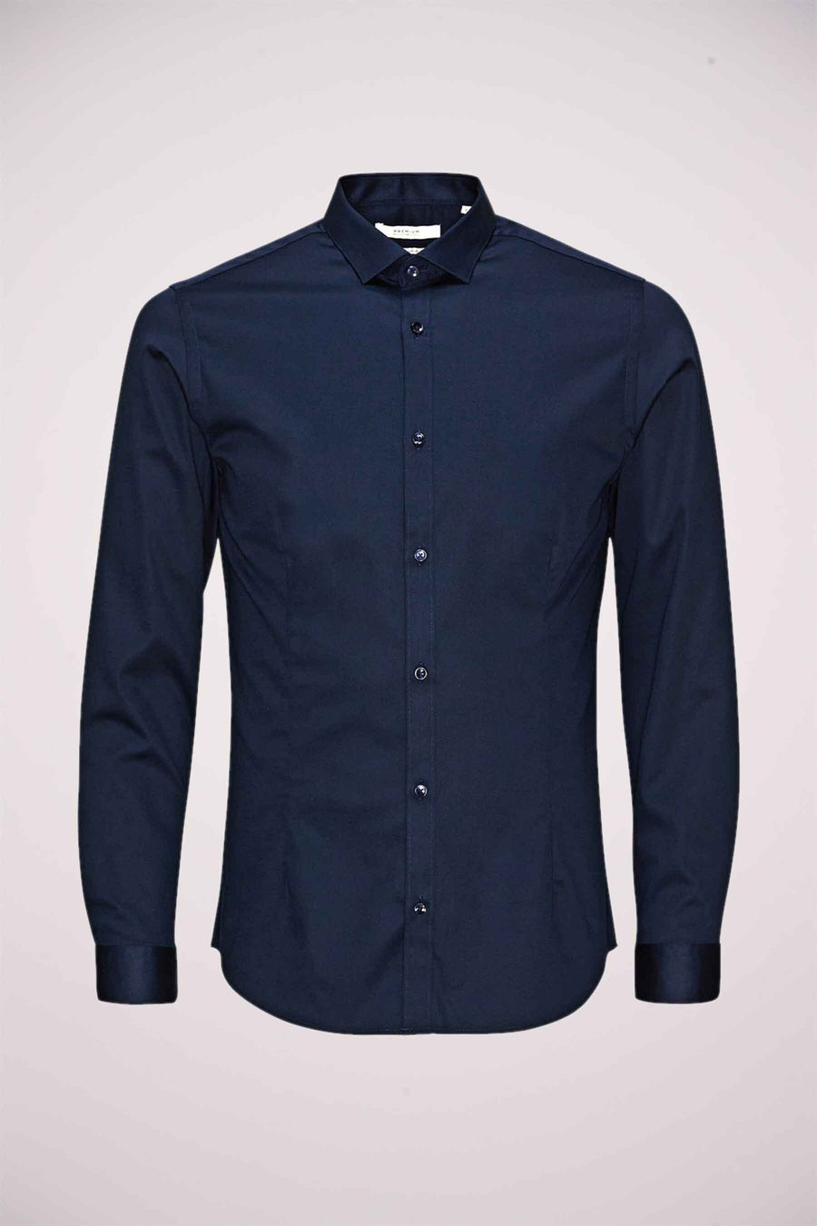 Donkerblauw overhemd met lange mouwen van PREMIUM by JACK & JONES, met een centrale knoopsluiting.