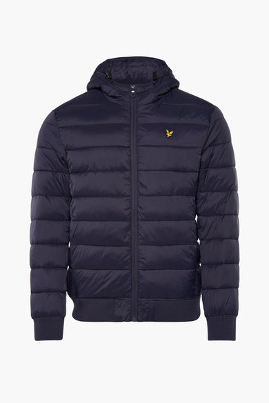 Veste courte bleue de LYLE & SCOTT avec capuche, fermeture éclair et logo brodé.