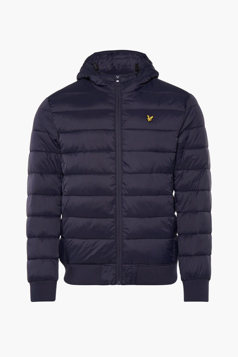 Veste courte bleue de LYLE & SCOTT avec capuche, fermeture éclair et logo brodé.