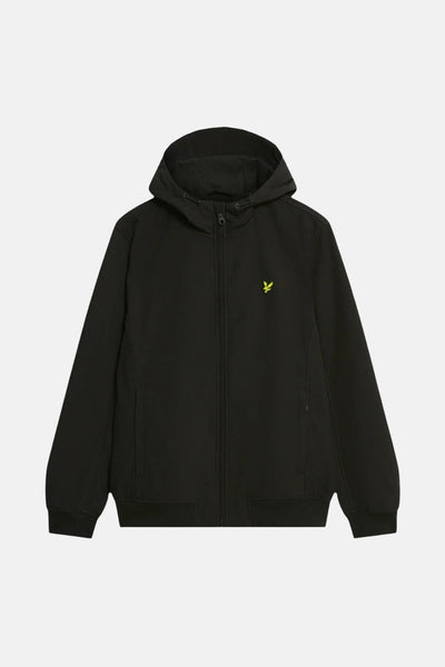 Zwarte regenjas van LYLE & SCOTT met capuchon en ritssluiting.