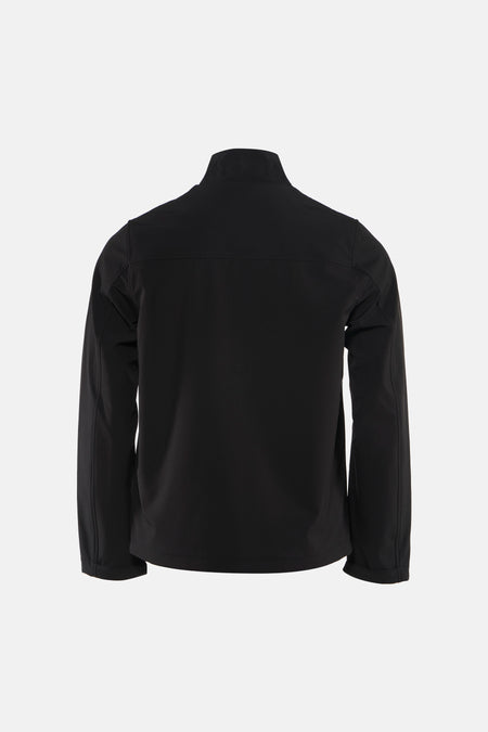 Zwarte regenjas van LYLE & SCOTT, achterzijde, met opstaande kraag.