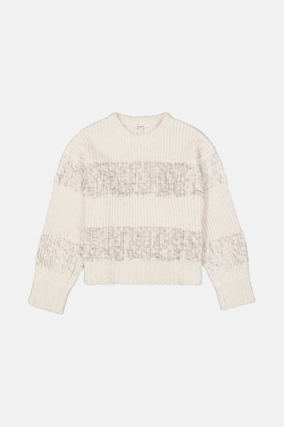 Beige ronde hals trui van GARCIA met textuurstrepen en lange mouwen.