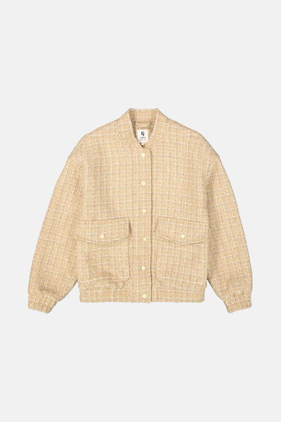 Veste courte beige de GARCIA, à carreaux, avec poches à rabat et fermeture boutonnée.