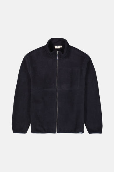 Marineblauwe fleece van Garcia van krullend wol met zilveren ritssluiting.
