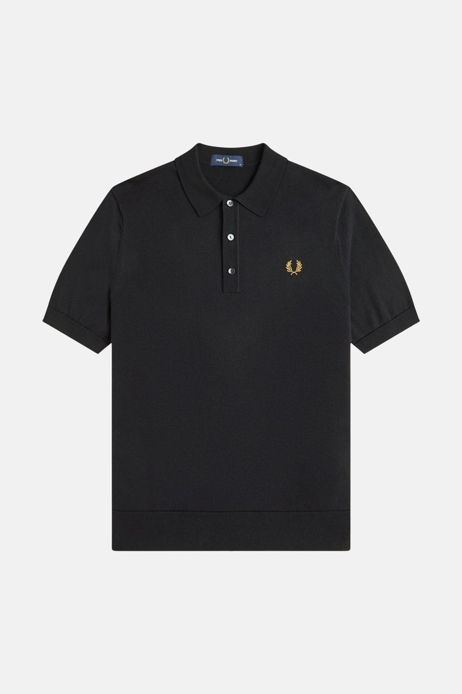 Polo noir en maille de FRED PERRY, avec logo brodé couleur or.