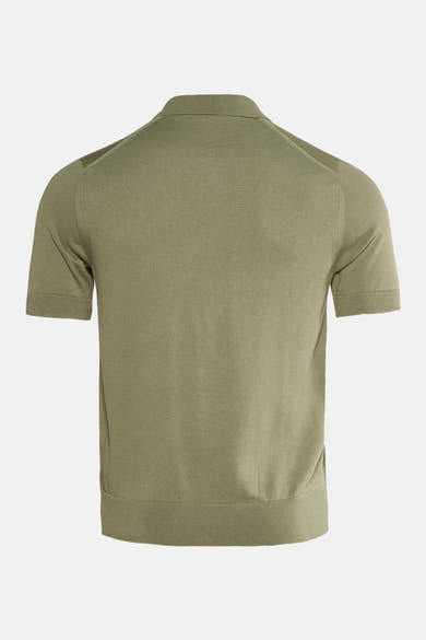 Groen poloshirt met korte mouwen van FRED PERRY, klassieke pasvorm in textuurgebreid, achterzijde.