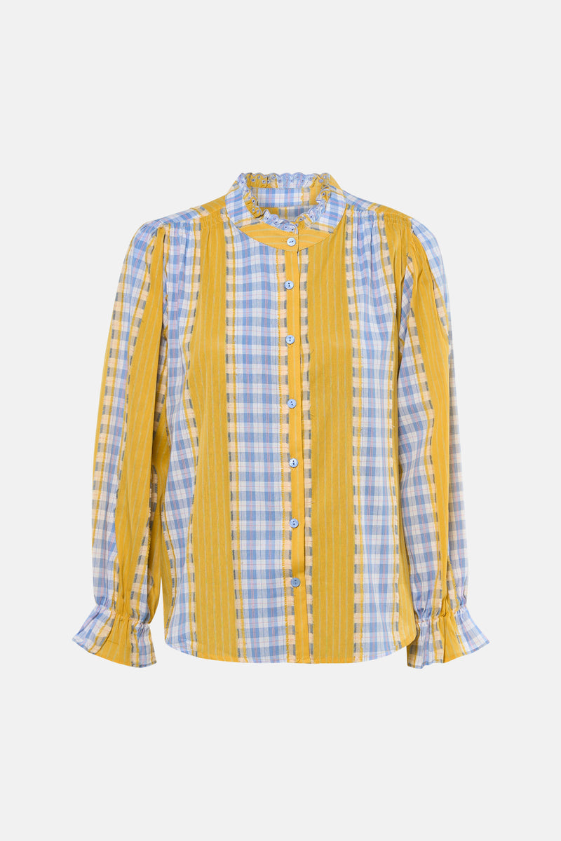 Chemise à manches longues multicolore par ADORE, à rayures et carreaux avec des détails à volants.
