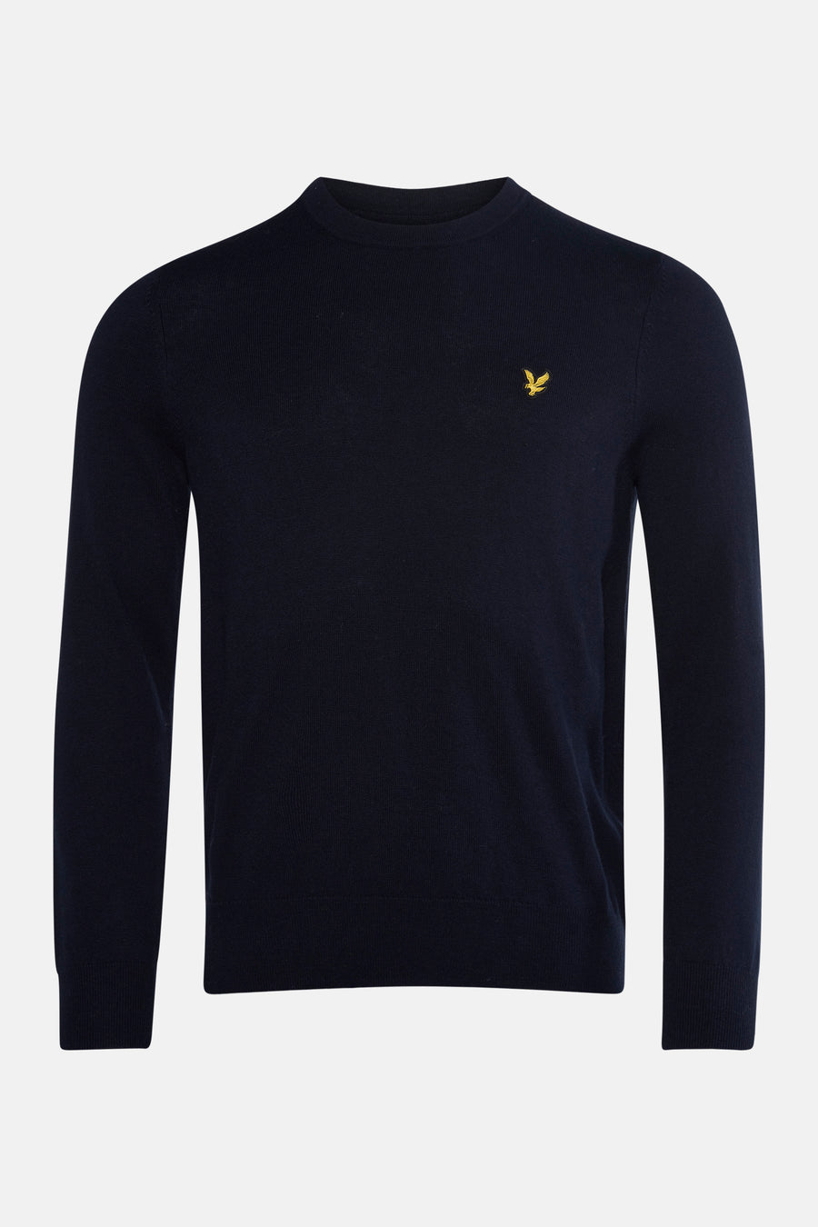 Pull à col rond bleu de LYLE & SCOTT, avec logo brodé sur la poitrine.

