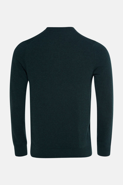 Pull à col rond vert de LYLE & SCOTT, en maille fine texturée, vue de dos.