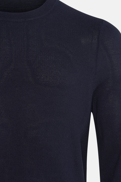 Pull à col rond bleu de LYLE & SCOTT, en maille fine texturée, avec une manche longue.