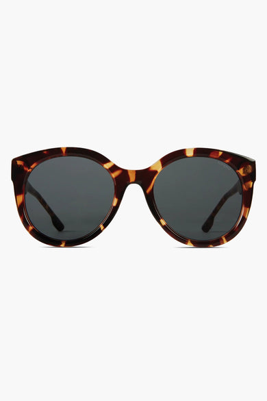 Lunettes de soleil marron de KOMONO, avec une monture à motif écaille de tortue.