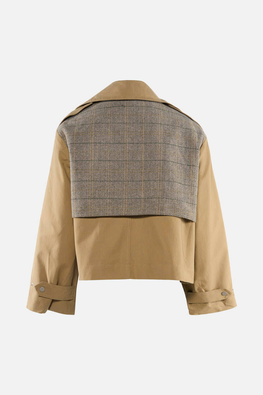 Veste courte beige d'ADORE avec empiècement à carreaux sur le haut du dos.