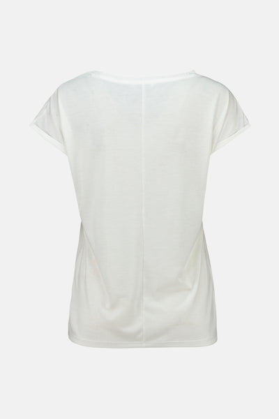 T-shirt blanc à manches courtes de Zabaione, vue de dos avec une couture centrale discrète.