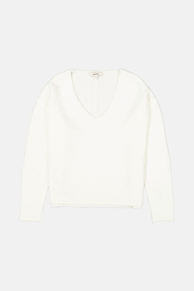Pull col V blanc de GARCIA, en maille fine, coupe décontractée.