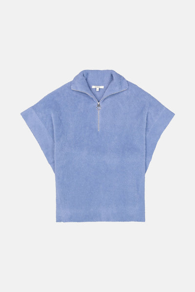 Blauwe tanktop van zachte tricot van GARCIA, met korte zilveren ritssluiting bij de hals.