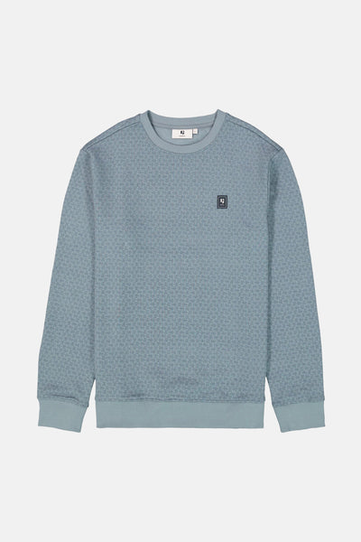 Blauwe rondehals sweatshirt van GARCIA, met een discreet all-over printpatroon.