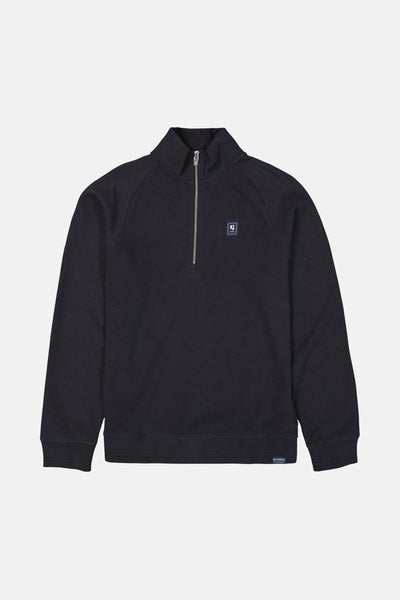 Sweat col roulé bleu de GARCIA, avec fermeture éclair au col et logo discret sur la poitrine.