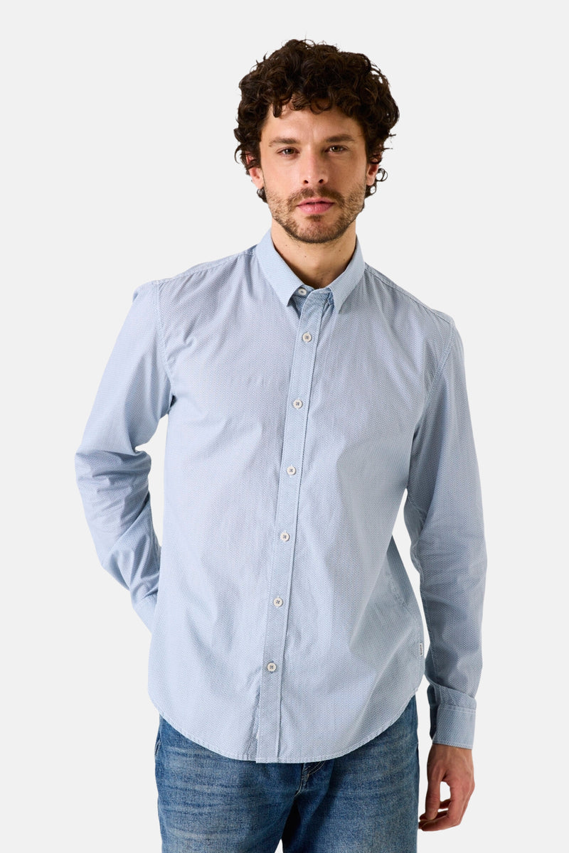 Blauwe blouse met lange mouwen van GARCIA, met een discreet patroon en een lichte textuur.