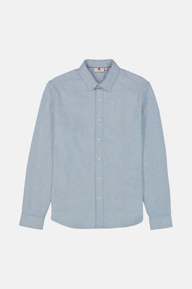 Blauwe blouse met lange mouwen van GARCIA, met een subtiele textuur en een centrale knoopsluiting.