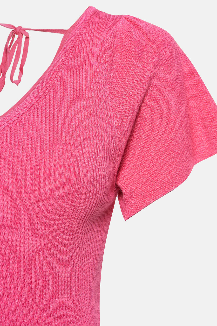Roze T-shirt met korte mouwen van Molly Bracken, in geribbelde stof met geknoopte details op de rug.