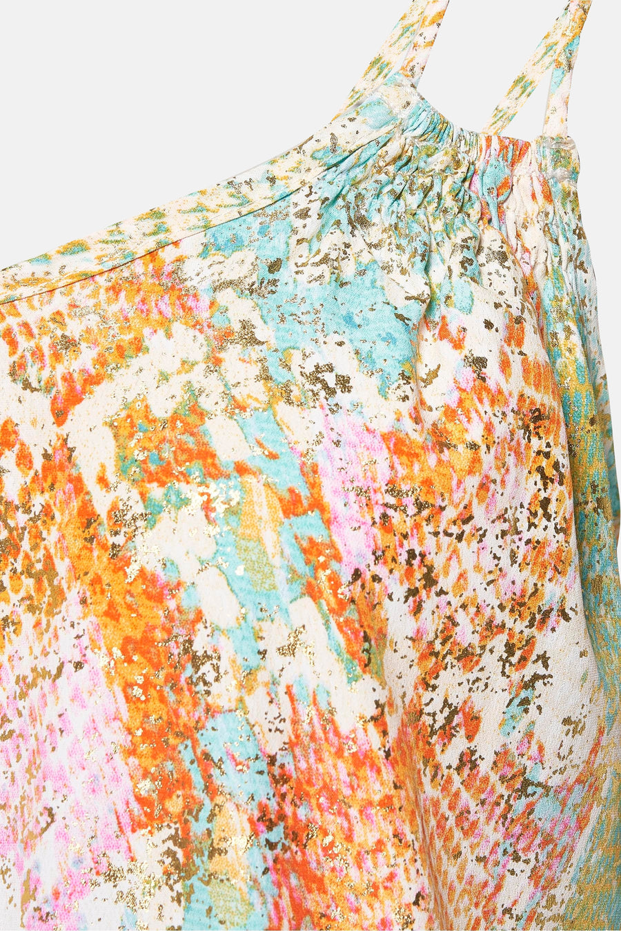 Débardeur multicolore par Molly Bracken, avec un motif abstrait doré et des bretelles fines.