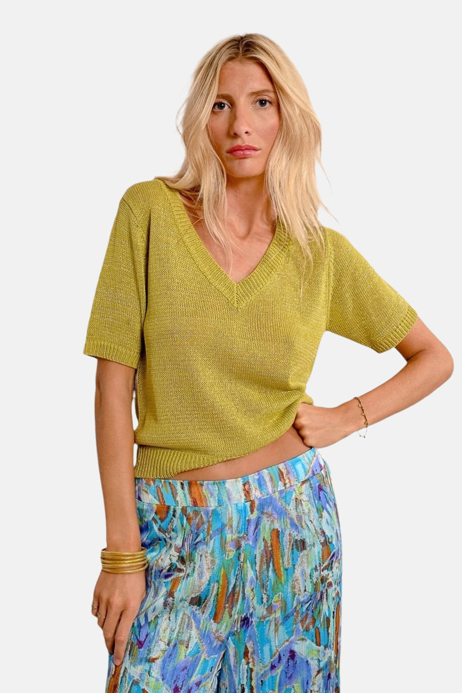 Pull met V-hals - green