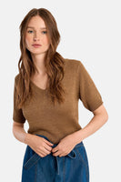 Pull à col en V - cognac