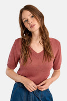 Pull à col en V - rouge