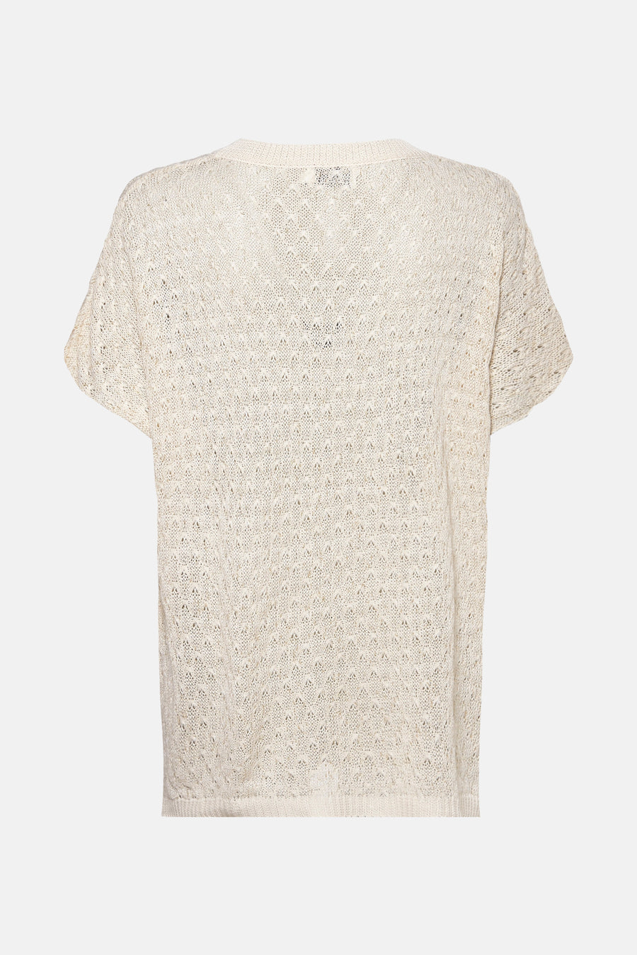 Beige V-hals trui van Molly Bracken met een opengebreide textuur en korte mouwen.