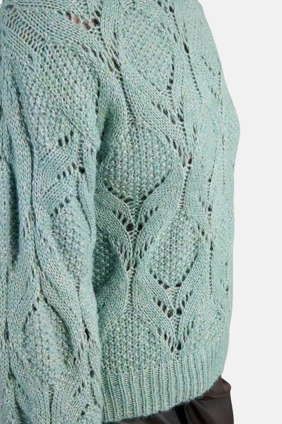 Blauwe trui met ronde hals van Molly Bracken, met getextureerd ajourpatroon en lange mouwen.