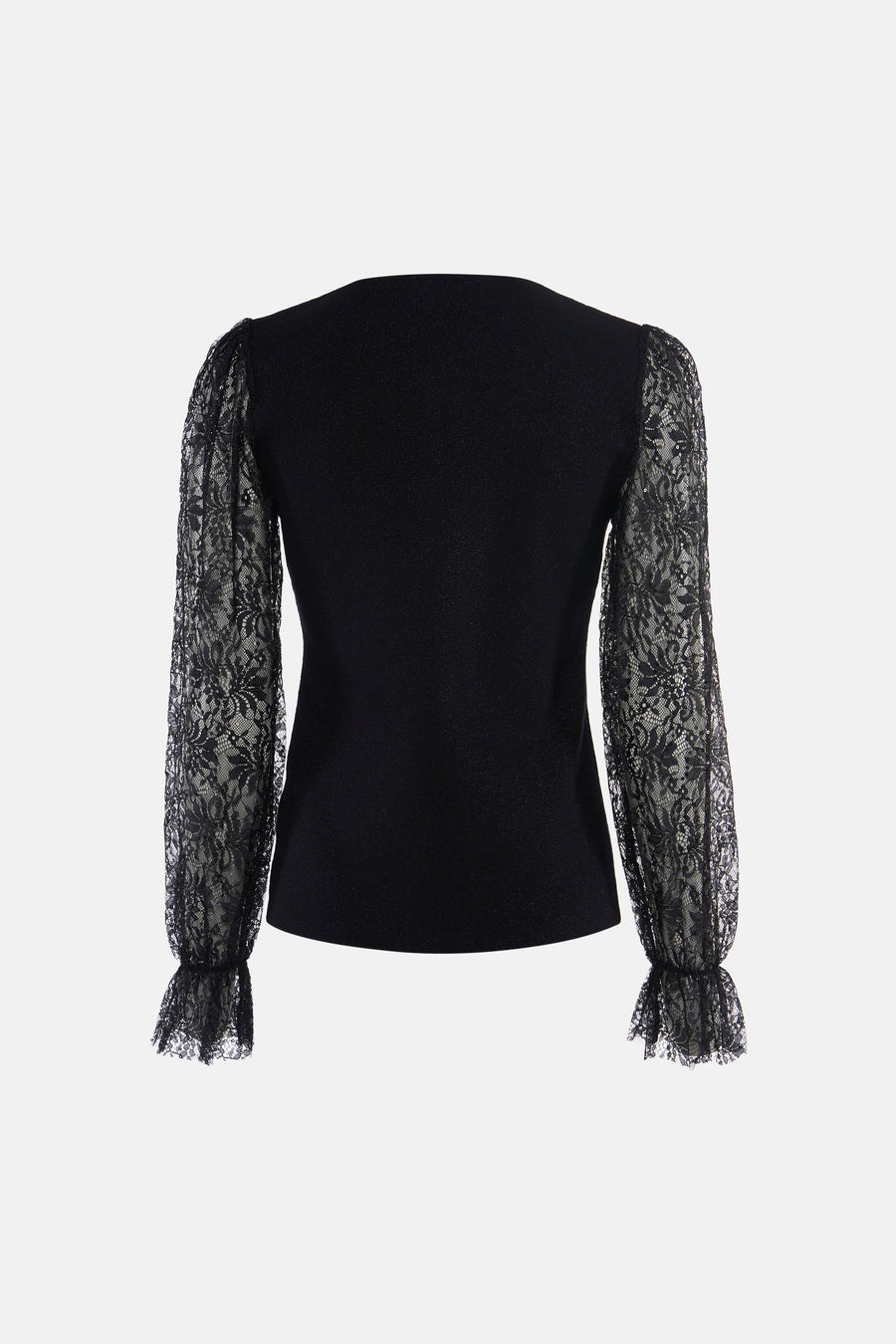 Pull noir col rond de Molly Bracken, manches longues en dentelle florale, vue dos