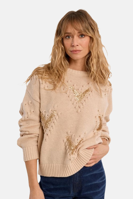 Pull col rond beige - Molly Bracken