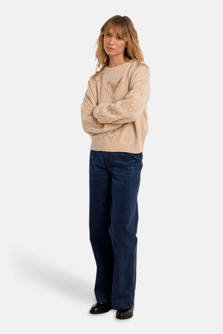 Pull col rond beige - Molly Bracken