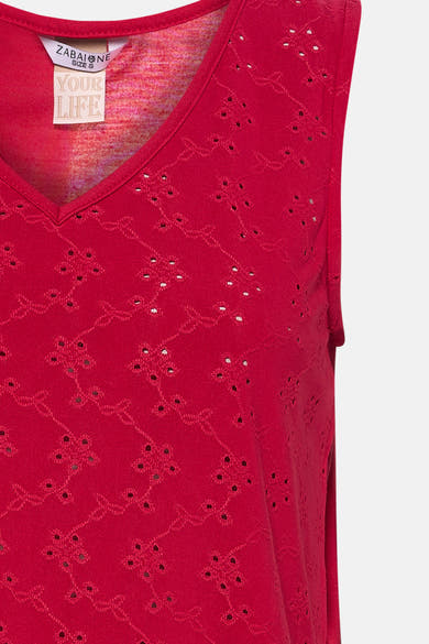 Top rose sans manches de ZABAIONE, à motif ajouré floral, en tissu texturé.