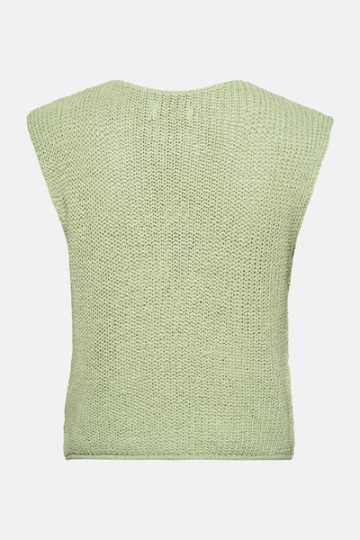 Groen vest met open gebreide structuur van AMELIE ET AMELIE, achterzijde.