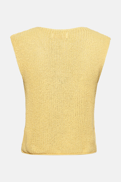 Lichtgeel gilet van AMELIE ET AMELIE, geaairde tricots texture, rugweergave.